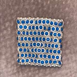 Silver and Blue Gemstone Bracelet with Mosaic Design